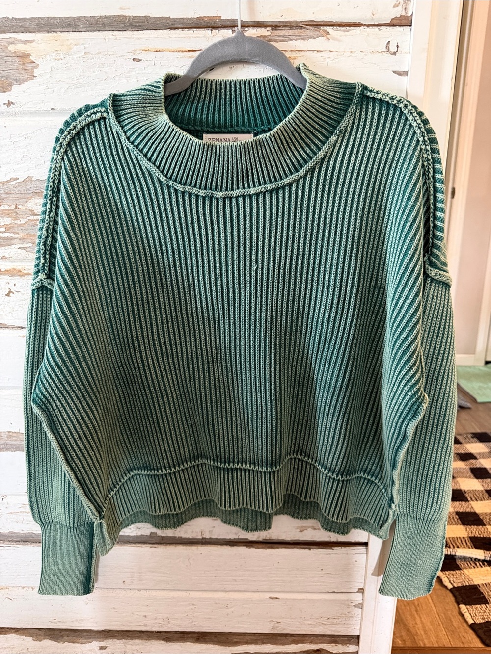 Zenana Outfitters Teal Crewneck Ribbed Sweater